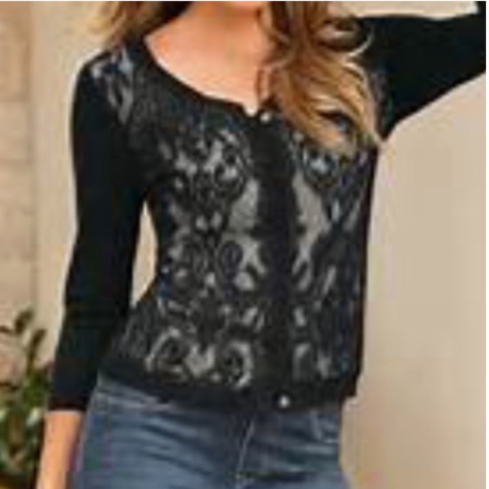BOSTON PROPER  LACE FRONT CARDIGAN - NWT